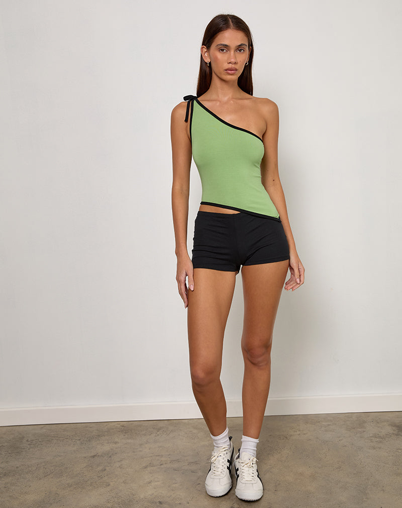 Image of Lenti Asymmetric Top in Sage Green with Black Binding