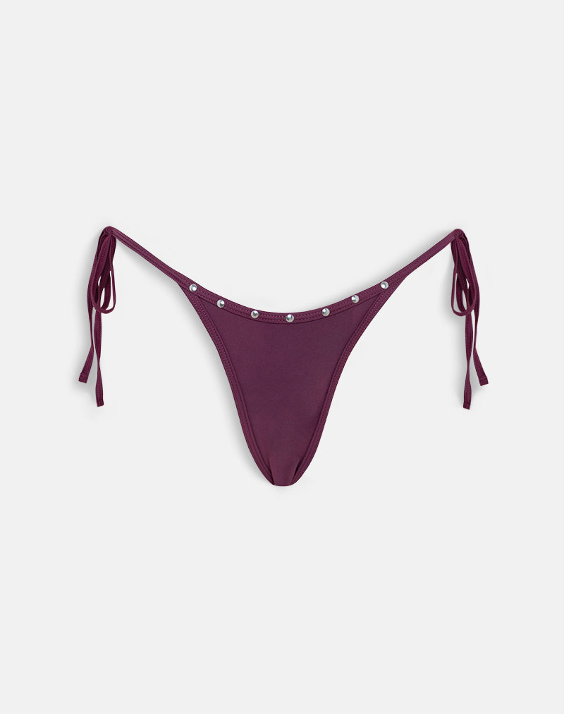 Image of Lentra Bikini Bottom in Burgundy with Studs