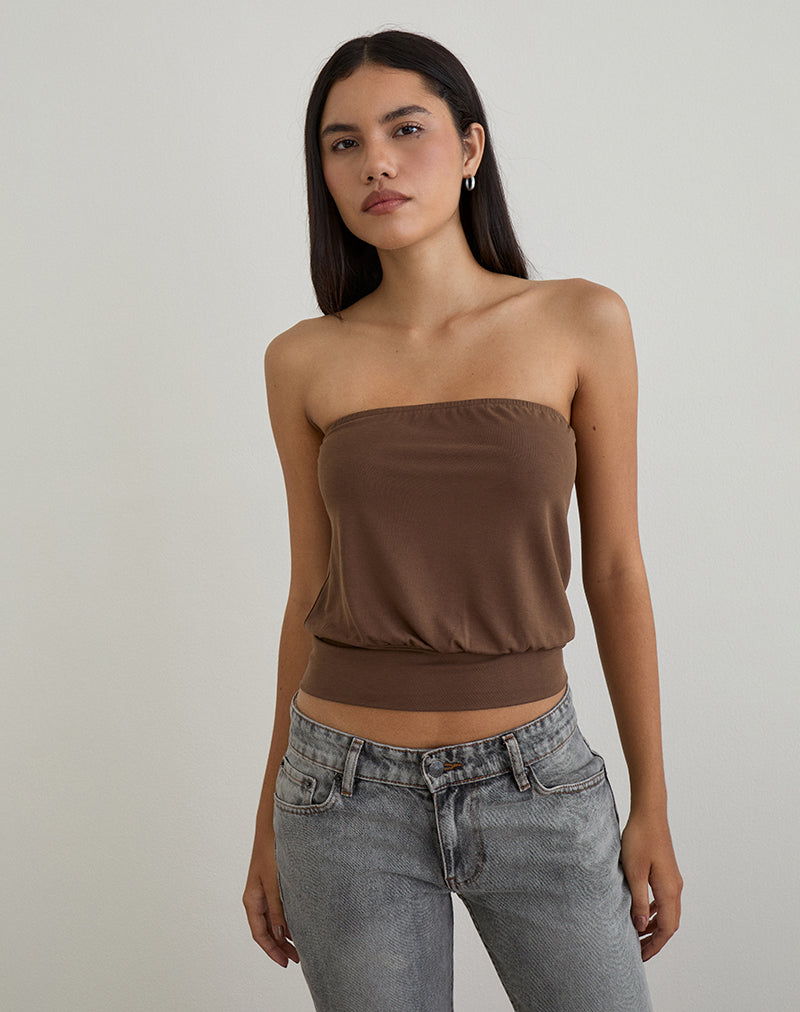 Top bandeau Leocadia en cupro chocolat amer