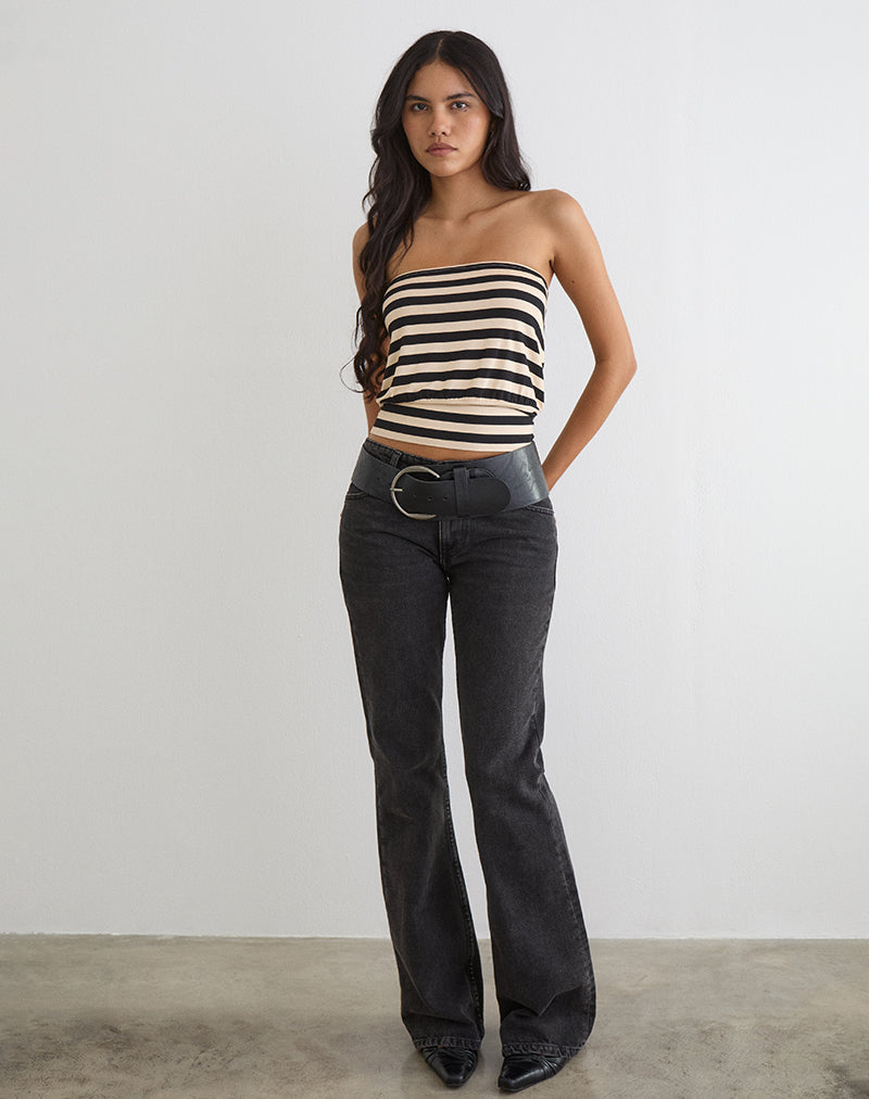 Image of Leocadia Bandeau Top in Cupro Stripe Black and Ivory