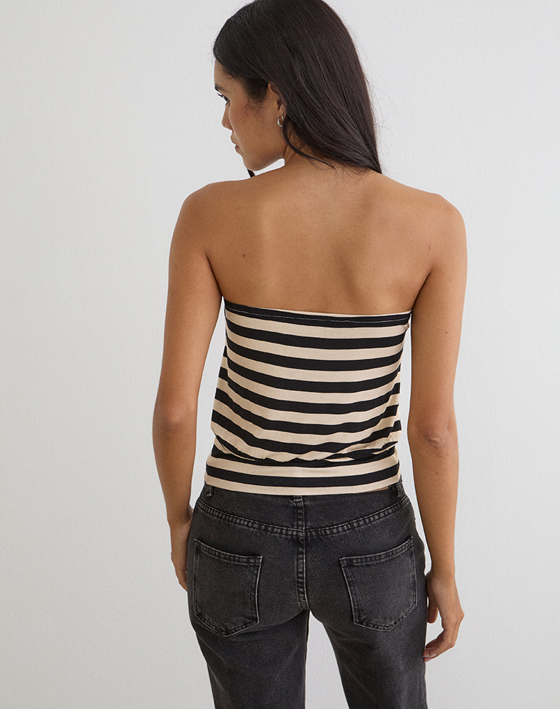 Image of Leocadia Bandeau Top in Cupro Stripe Black and Ivory