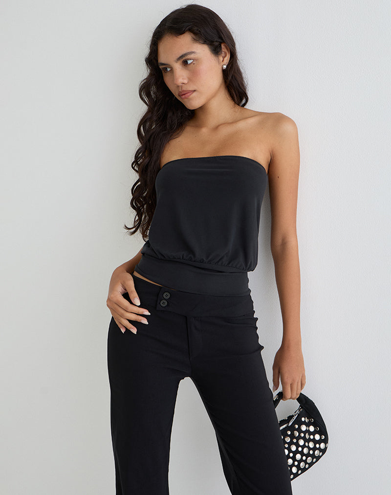 Leocadia Bandeau Top in Cupro Black