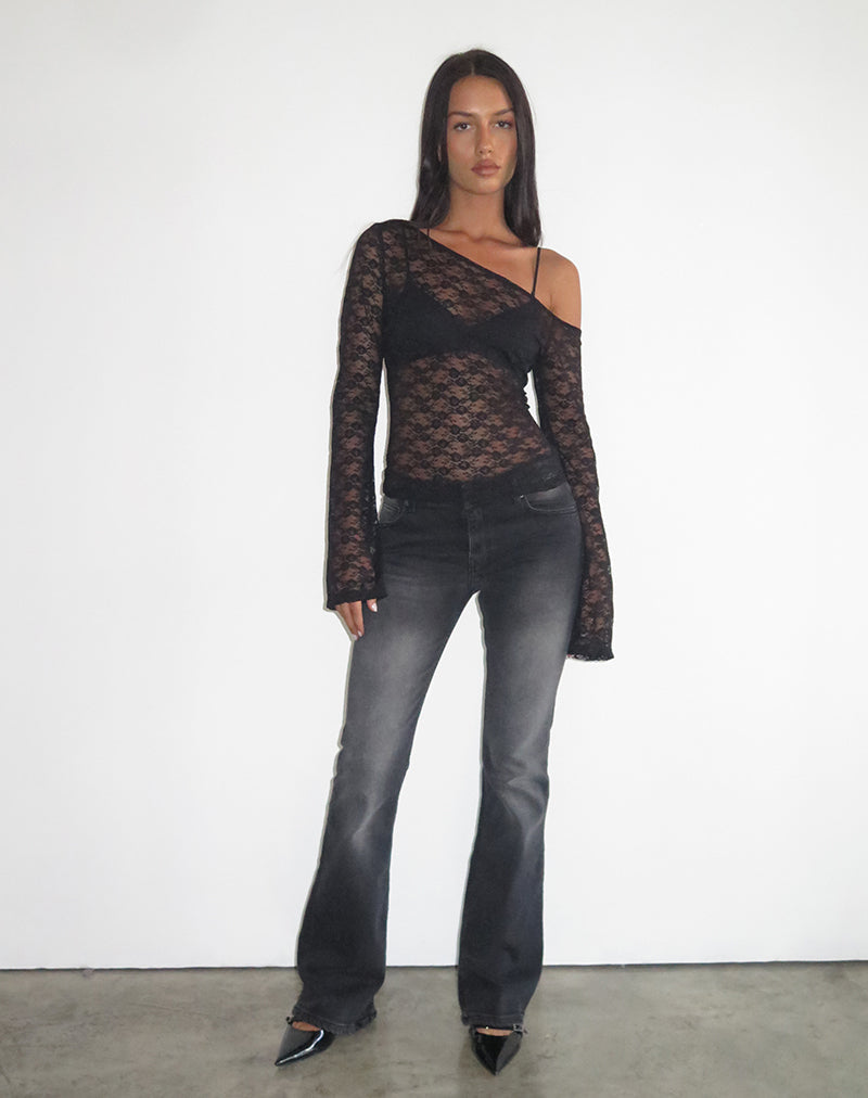 Lerina Unlined Asymmetric Top in Lace Black