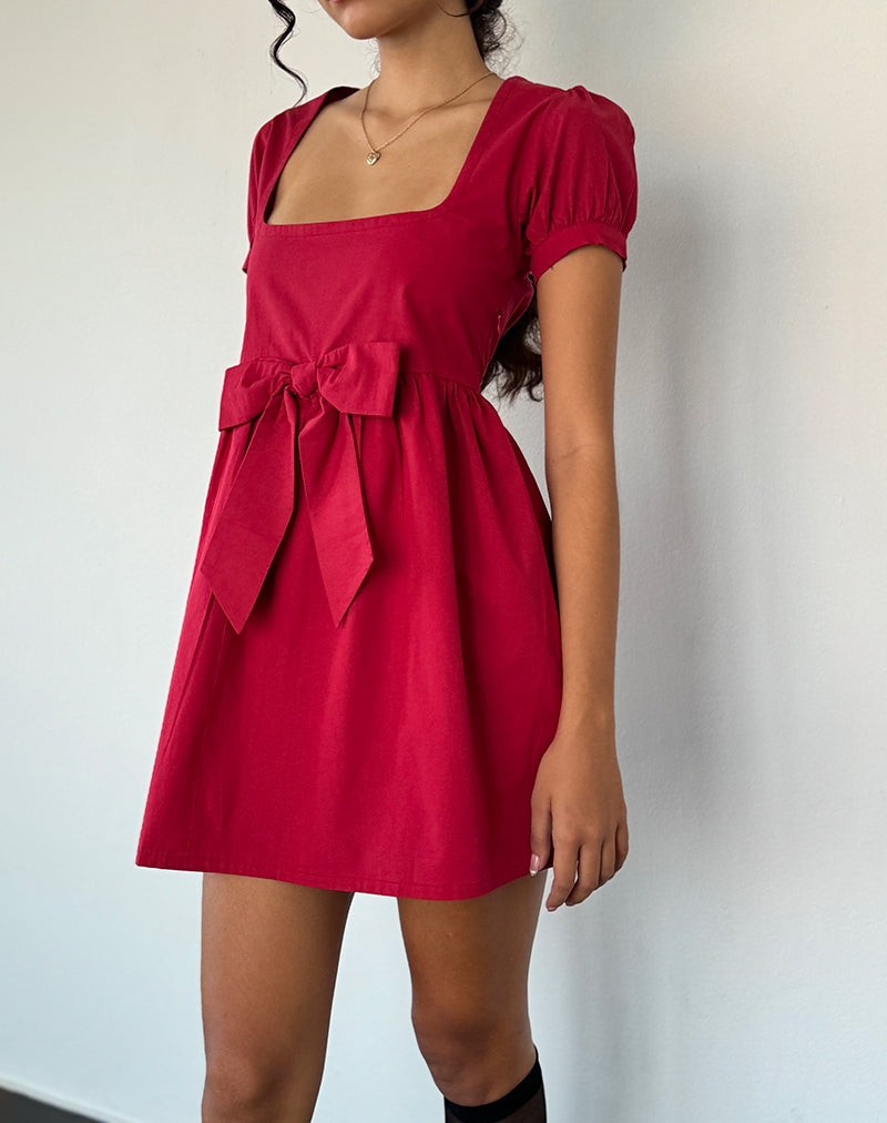 Leshiana Mini Dress in Poplin Adrenaline Red