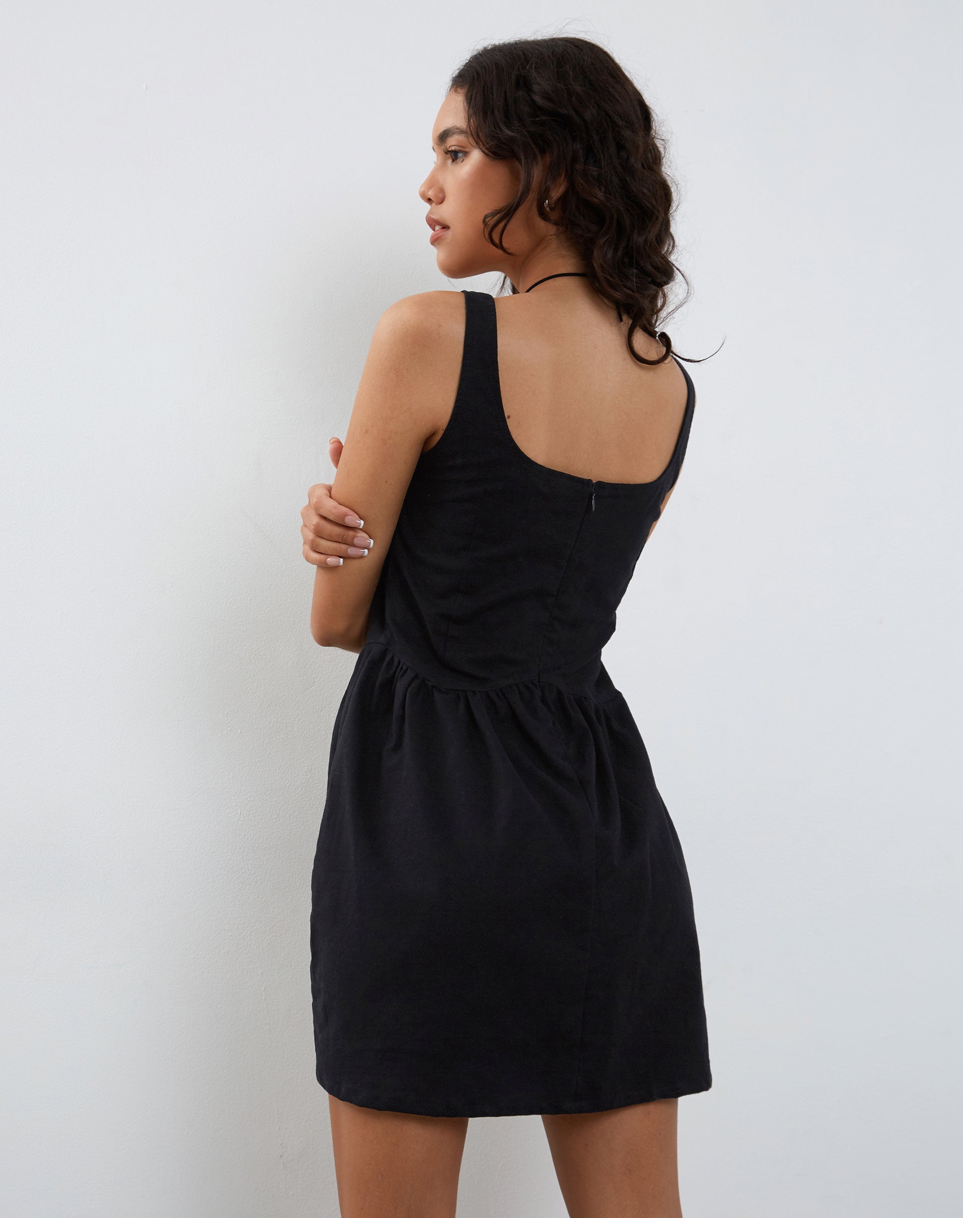 Image of Leshiel Mini Dress in Black Poplin