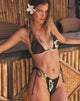 Image of Leyna Bikini Bottom in Brown and Green Mono Hibiscus with Beads