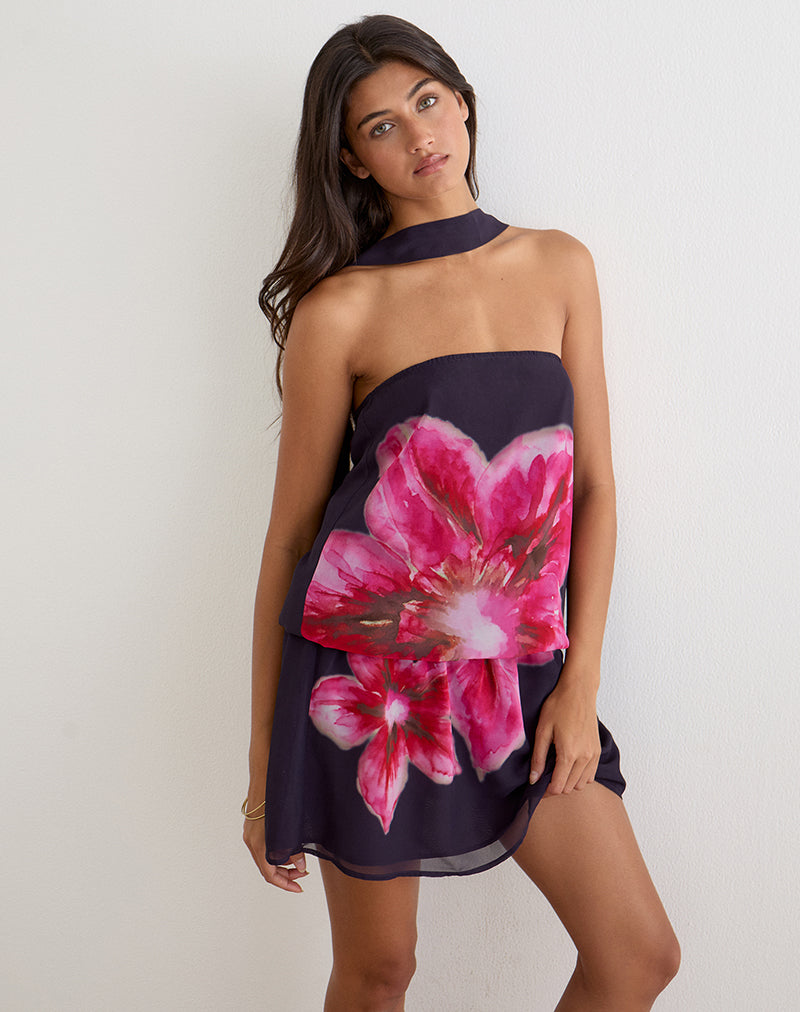 Lilira Mini Dress in Chiffon Desert Flower Purple