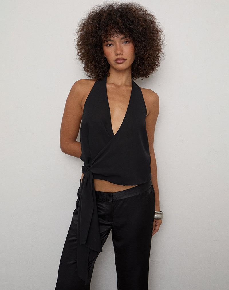 Image of Lilita Halterneck Top in Chiffon Black