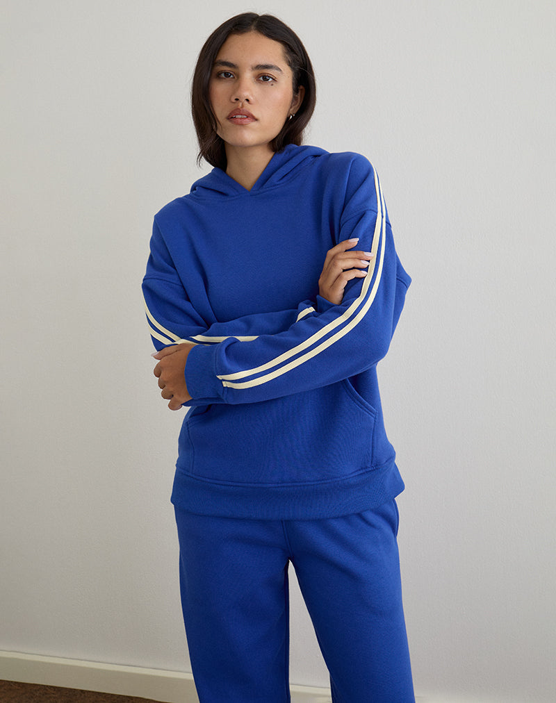 Lingwu Hoodie in Cobalt Blue with Buttermilk Binding
