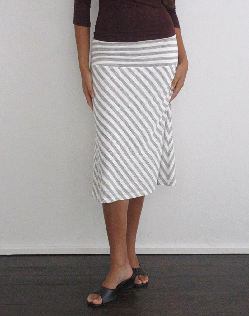 Iamge of Liosa Midi Skirt in Sheer Jersey Grey and White Stripe