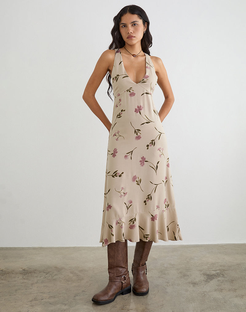 Image of Lisandy Midi Dress in Bloom Leafy Taupe