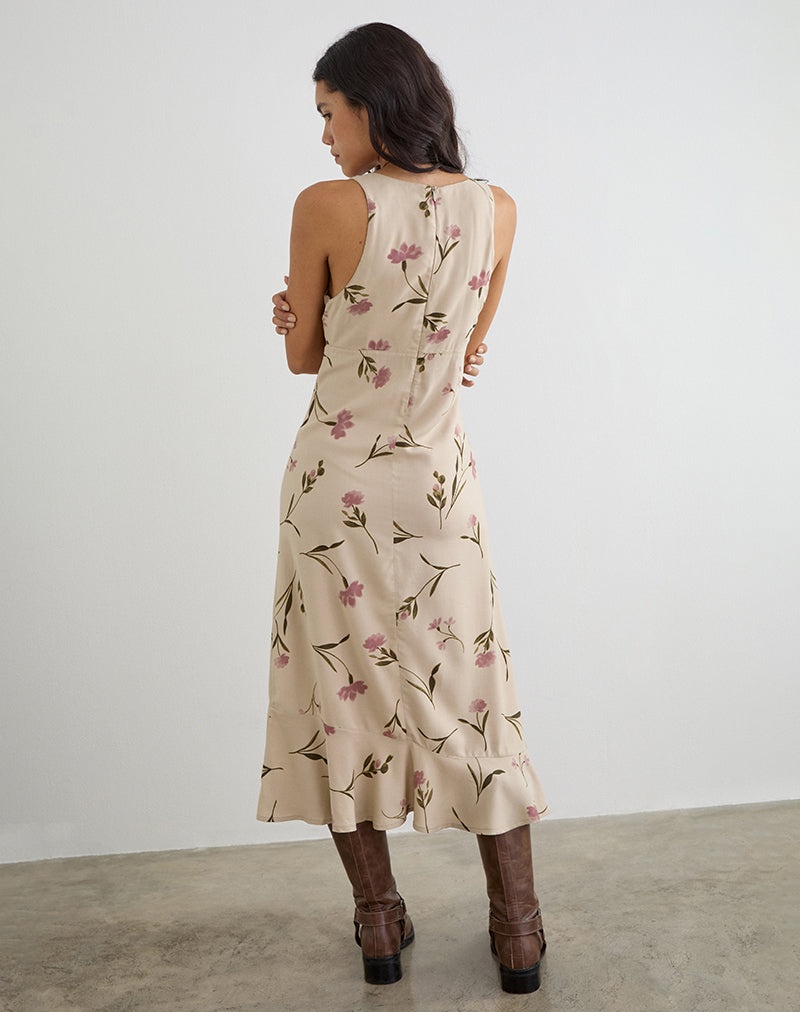 Image of Lisandy Midi Dress in Bloom Leafy Taupe