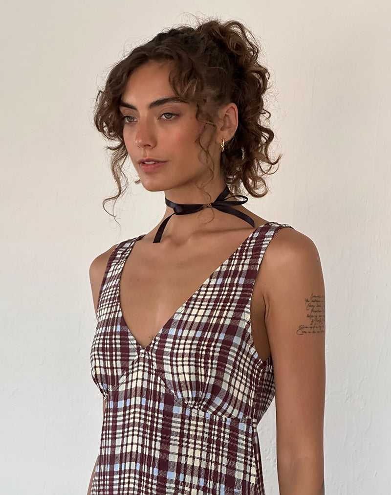 Image of Liva Midi Dress in Multi Check Brown