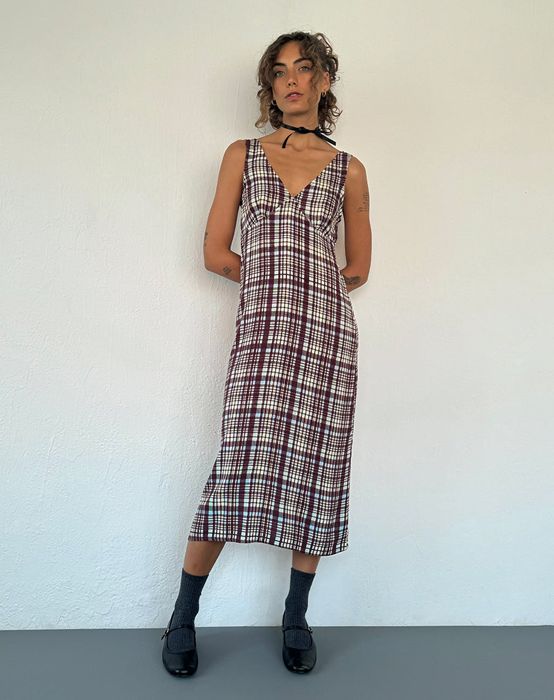 Image of Liva Midi Dress in Multi Check Brown