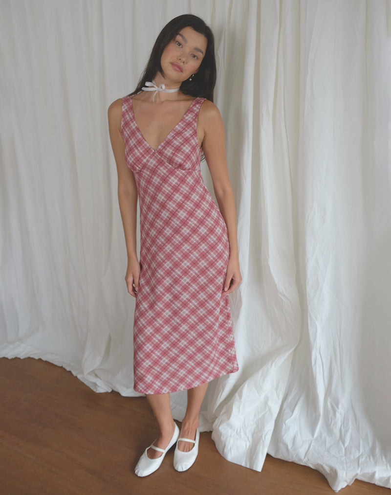 pink tartan brand dress SSYS Everly Velvet Bow Trim Puff Sleeve Shift Dress In Pink Tartan