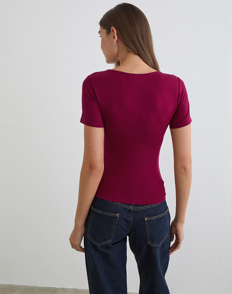 Image of Lobos Crossover Top in Rayon Jersey Burgundy