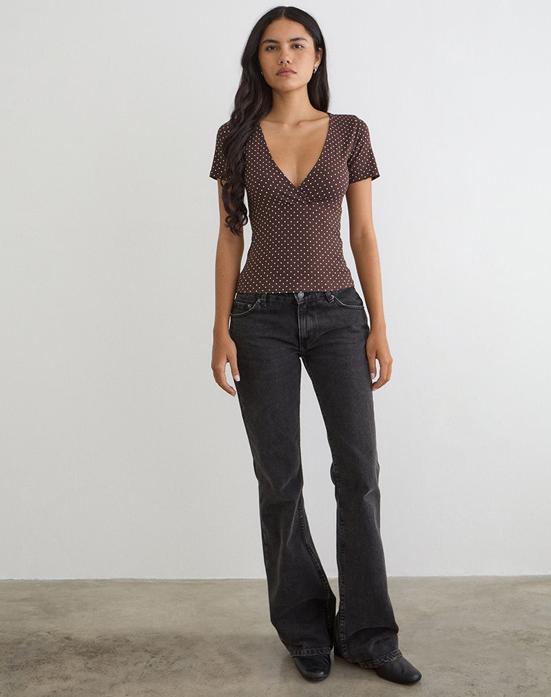 Image of Lobos Crossover Top in Jersey Micro Polka Brown
