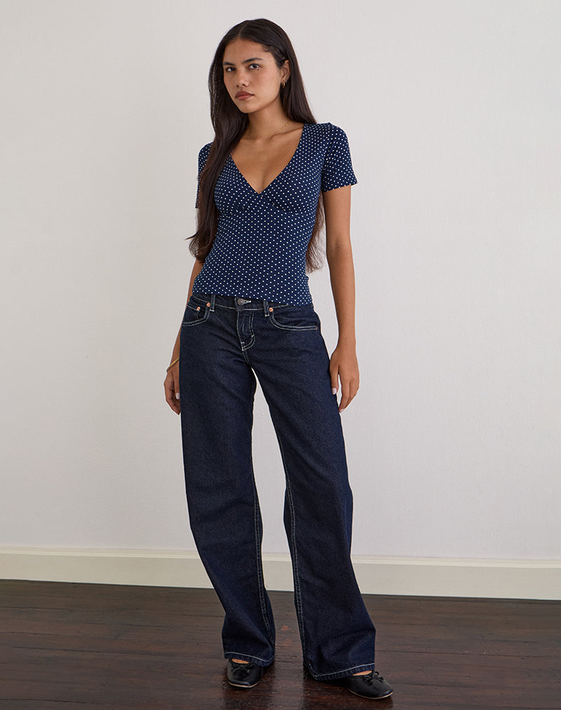 Lobos Crossover Top in Jersey Micro Polka Navy