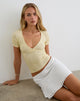 Image of Lobos Crossover Top in Butter Yellow with Micro Polka Dots