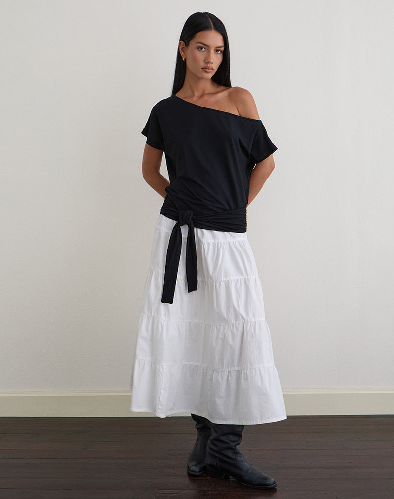 Lola Top mit Bindegürtel aus Rayon-Jersey, schwarz
