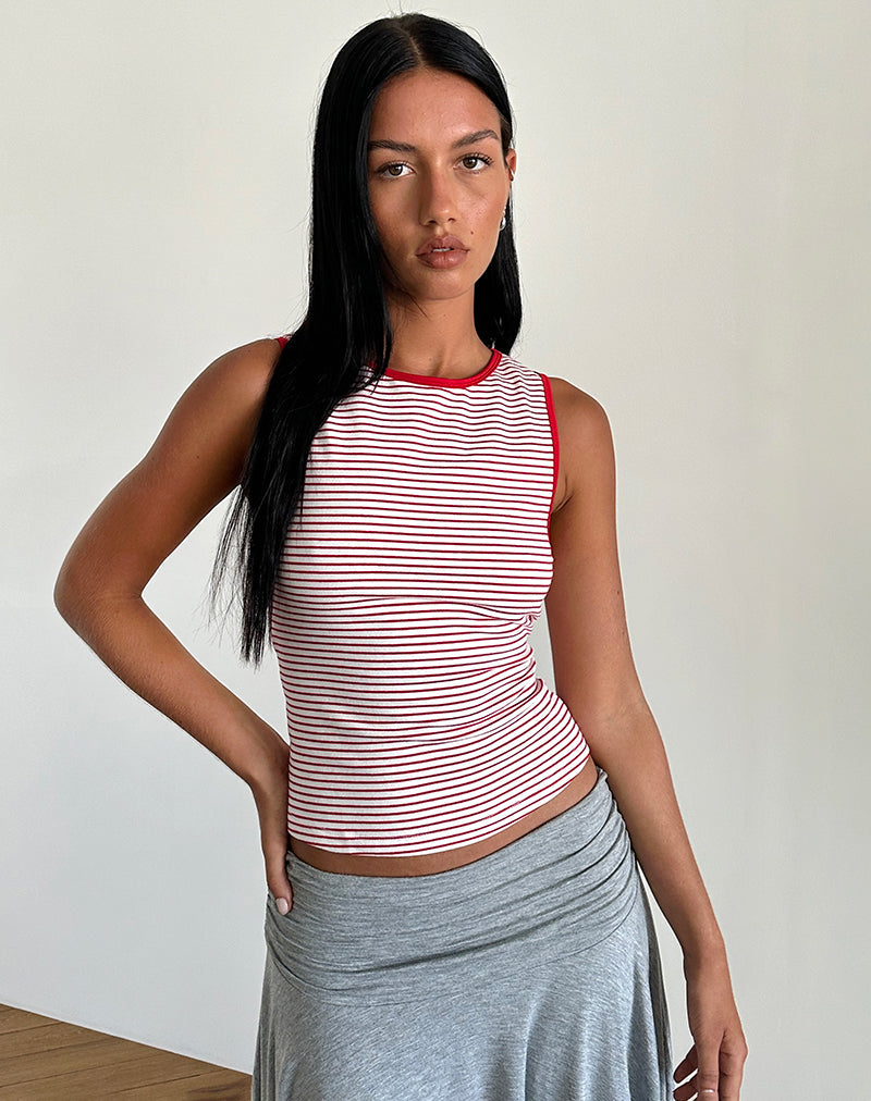 image of Lorde Tank Top in Red and White Stripe