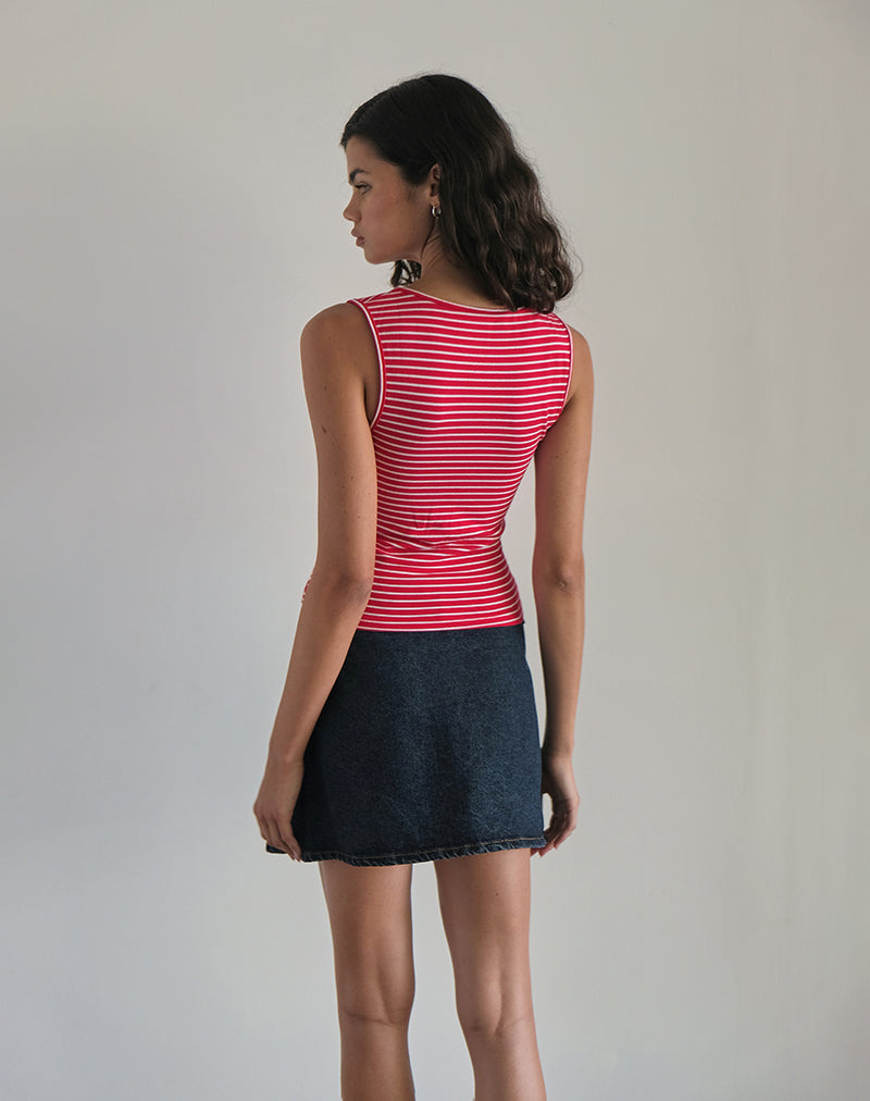 Image of Lorica Tank Top in Red and White Stripe with Strawberry Emb