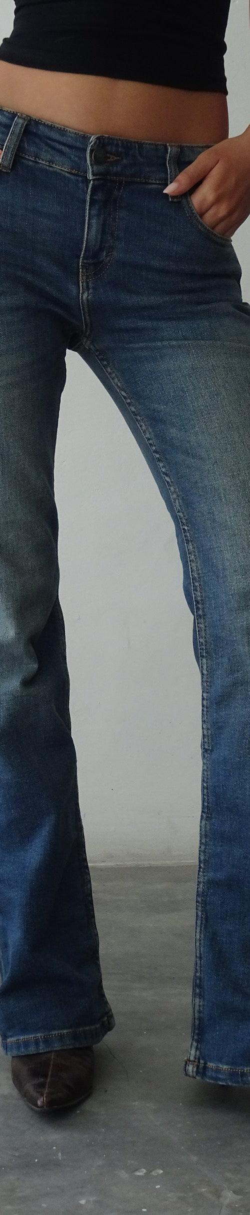 image of Low Rise Bootleg Jeans in Mid Vintage Blue