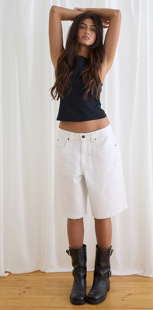 Image of Low Rise Denim Skater Short in True White