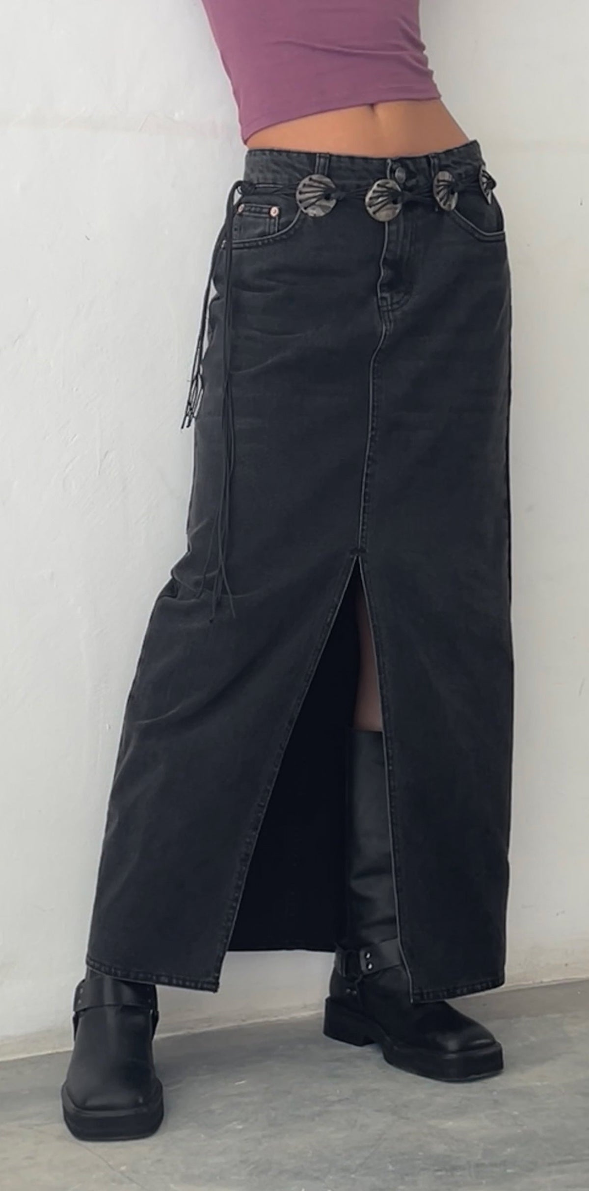 Vintage Black Maxi Skirt | Low Rise – motelrocks-com-eur