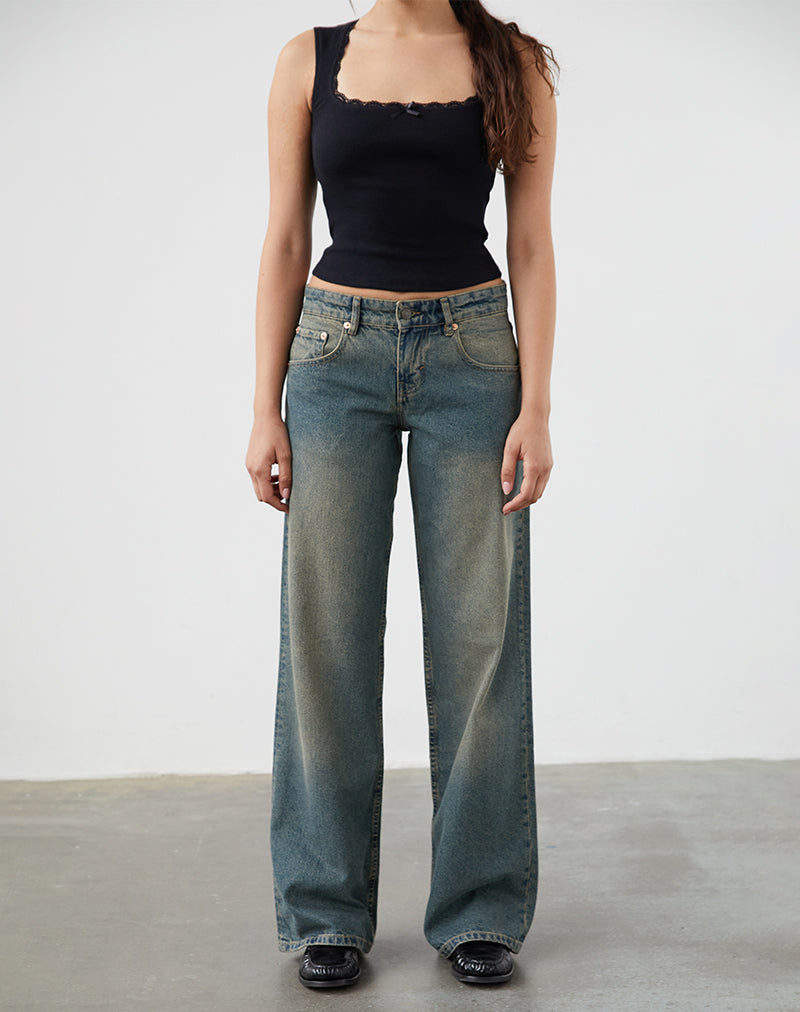 Image of Low Rise Parallel Jeans in Brown Blue Acid