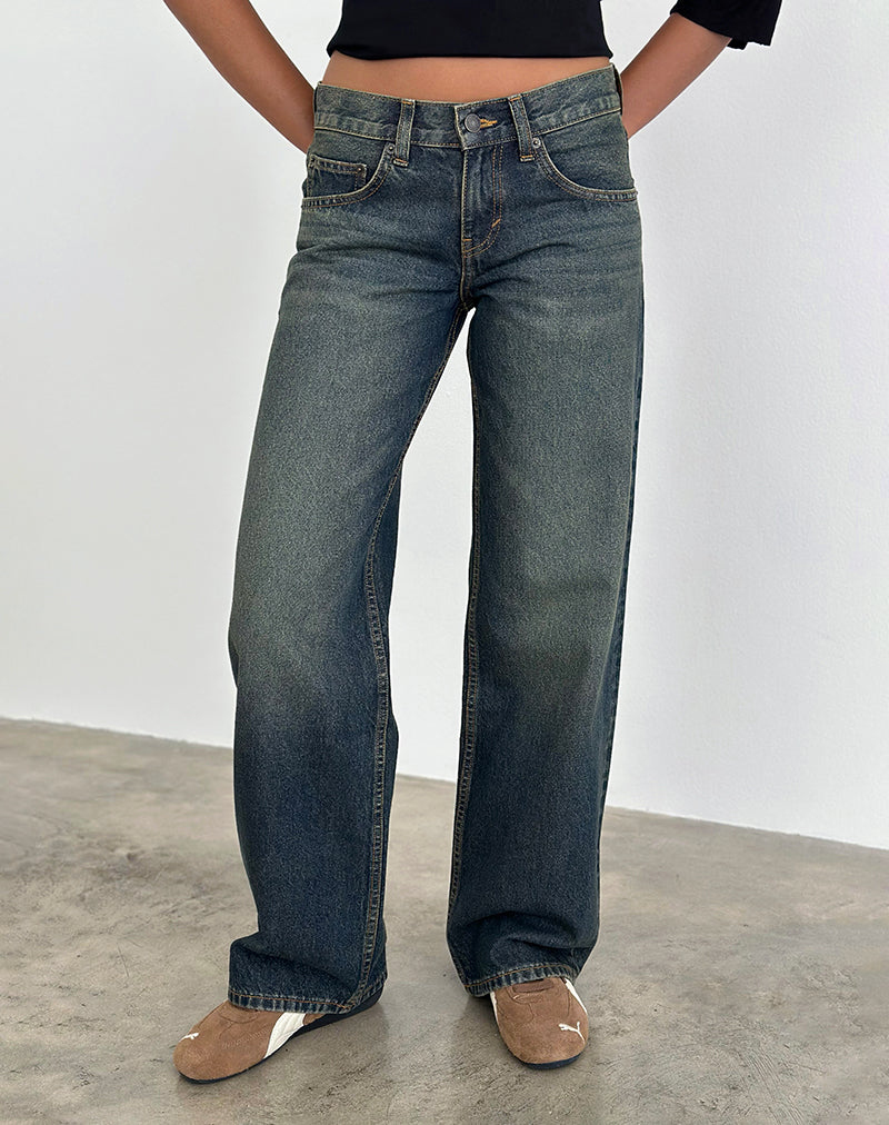 Image of Low Rise Parallel Jeans in Dirty Green