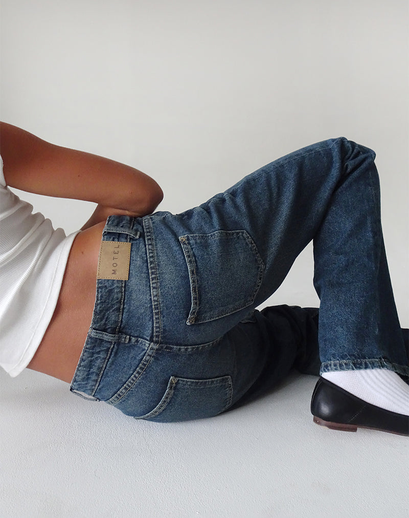 Image of Low Rise Parallel Jeans in Steel Blue