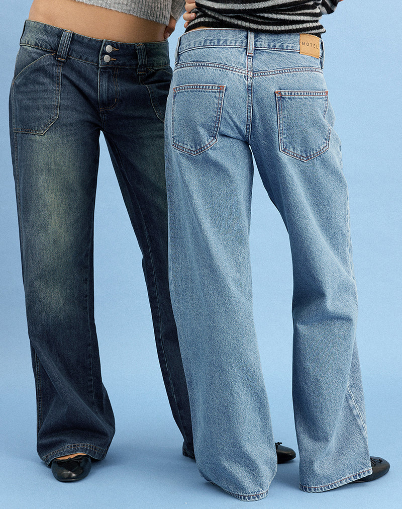 Image of Low Rise Parallel Jeans in Blue Stone