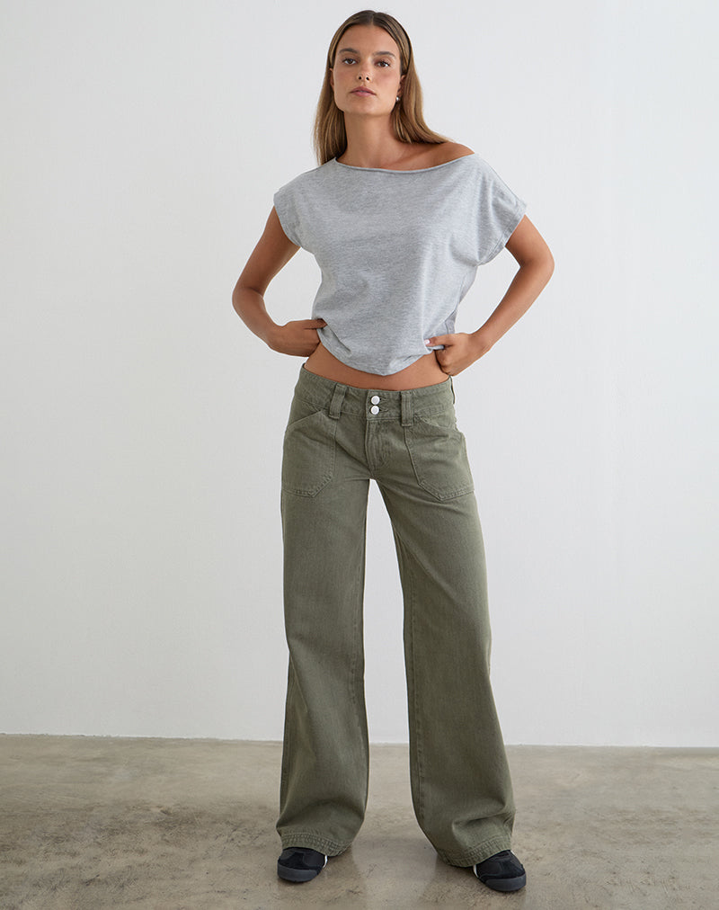 Low Rise Relaxed Cargo Jeans in Olive