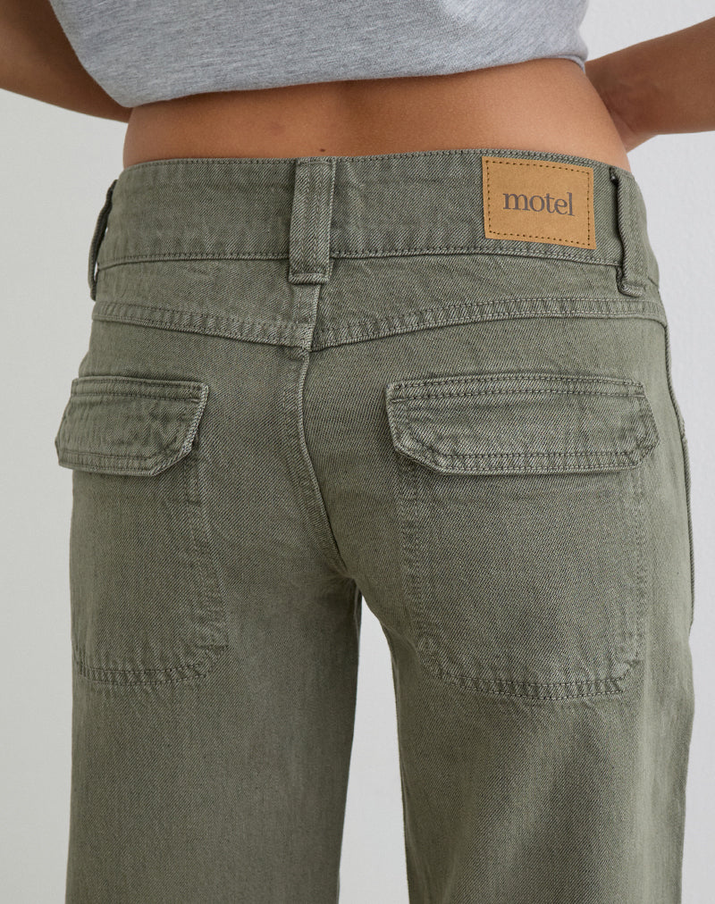 Low Rise Relaxed Cargo Jeans in Olive