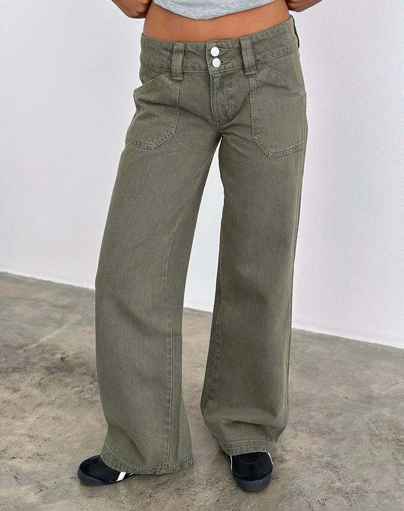 Low Rise Relaxed Cargo Jeans in Olivine