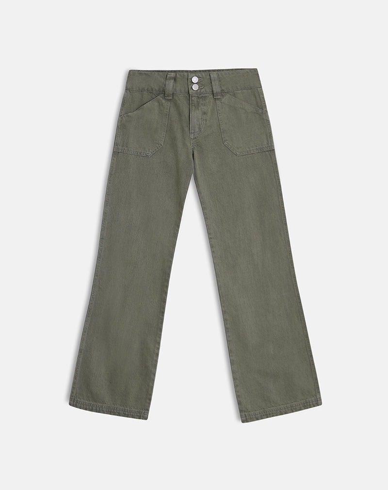 Low Rise Relaxed Cargo Jeans in Olive