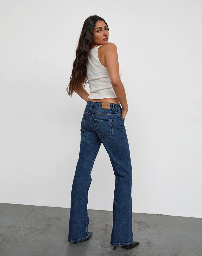 Image of Rigid Low Rise Flare Jeans In Mid Blue Used