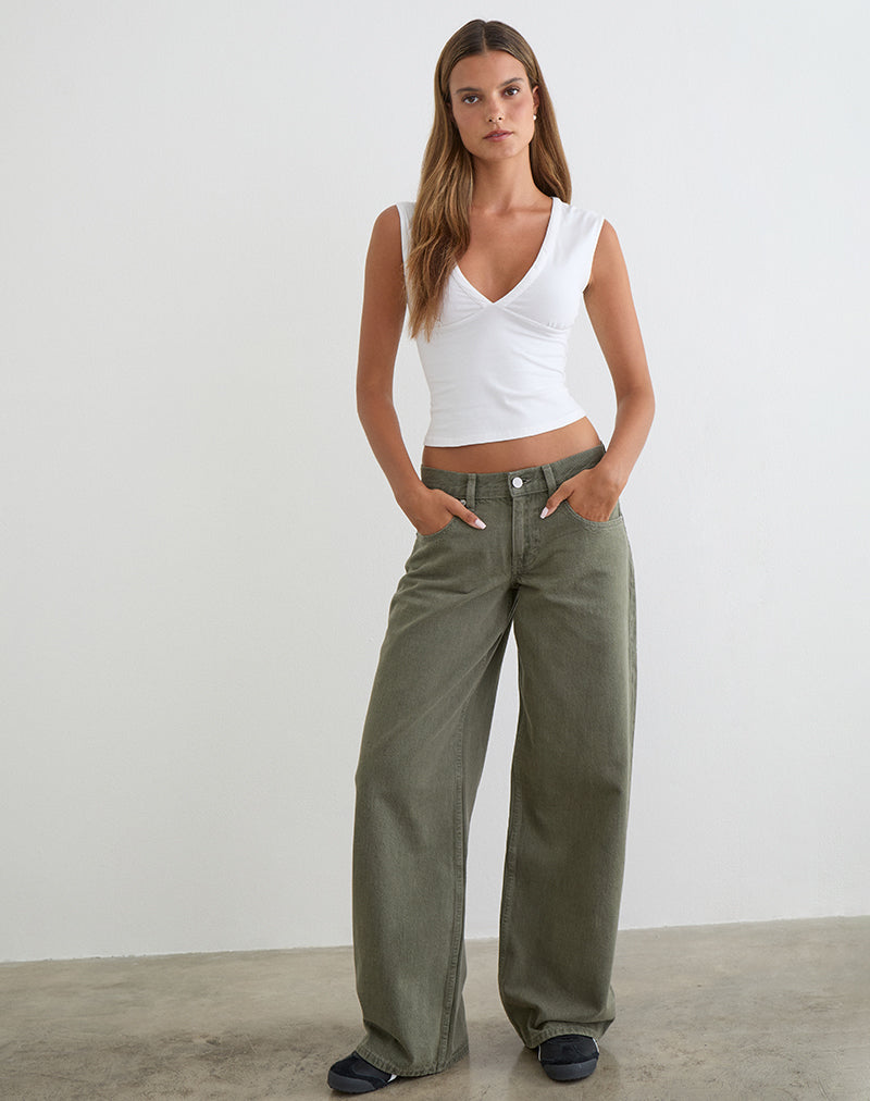 Image of Low Rise Roomy Jeans in Olive