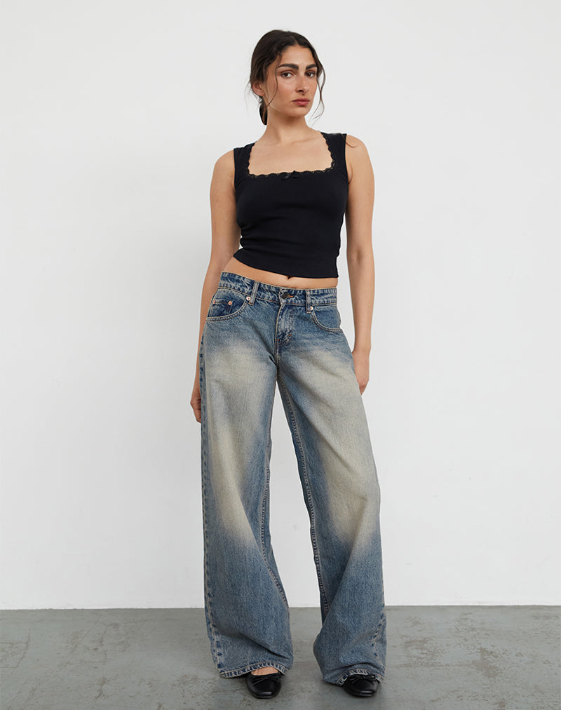 Jean ample extra large taille basse en bleu sale