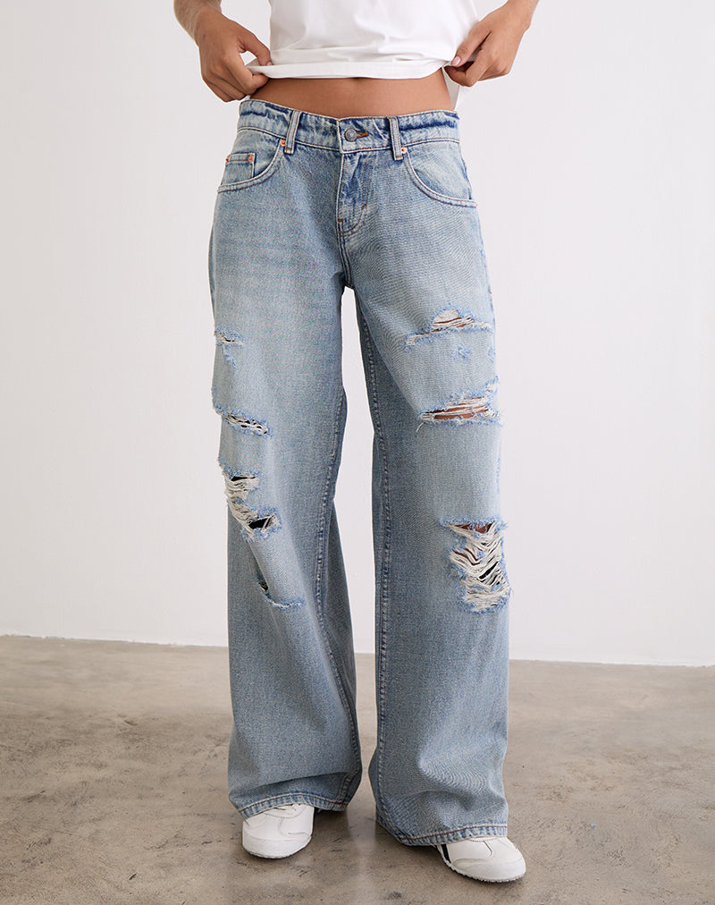 Image of Low Rise Roomy Jeans in Extreme Rip Vintage Blue