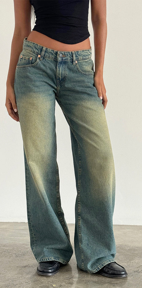 Image of Roomy Extra Wide Low Rise Jean in Mid Used Green