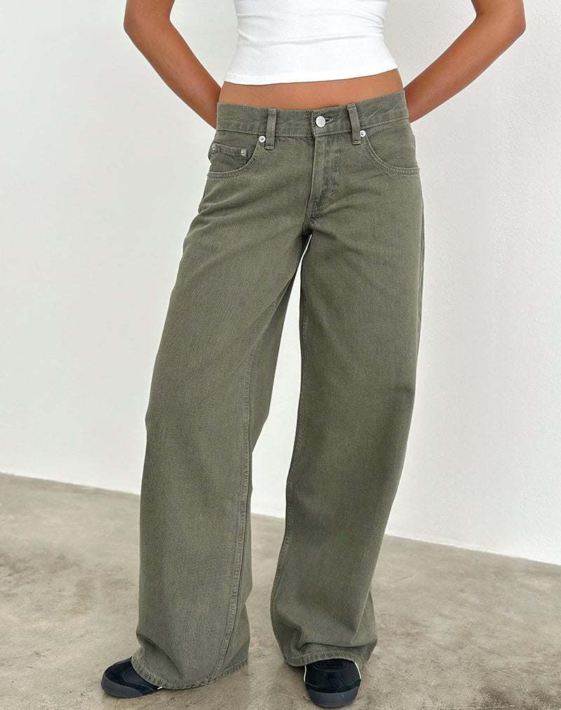 Image of Low Rise Roomy Jeans in Olive