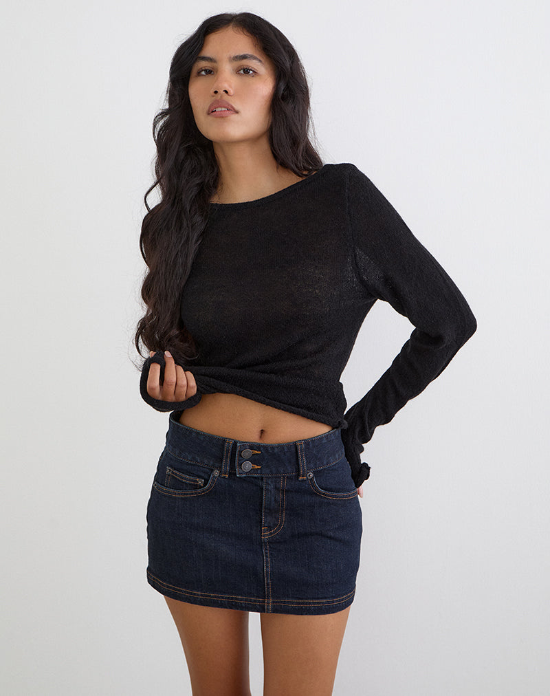 Image of Low Rise Denim Mini Skirt in Indigo
