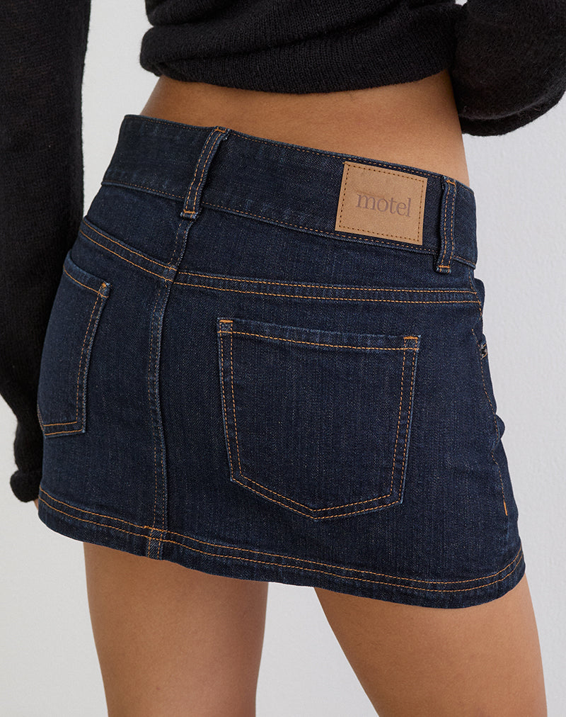 Image of Low Rise Denim Mini Skirt in Indigo