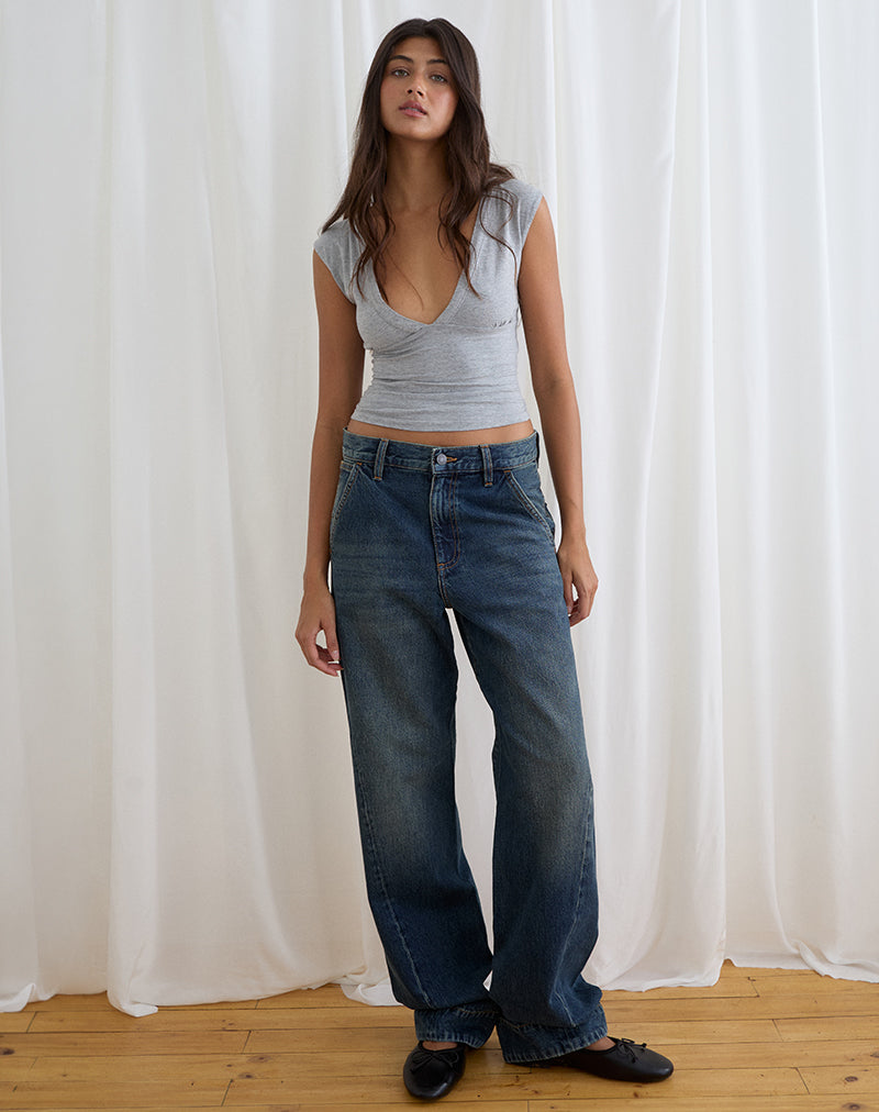 Low Rise Cinch Twisted Seam Jean in Dirty Green