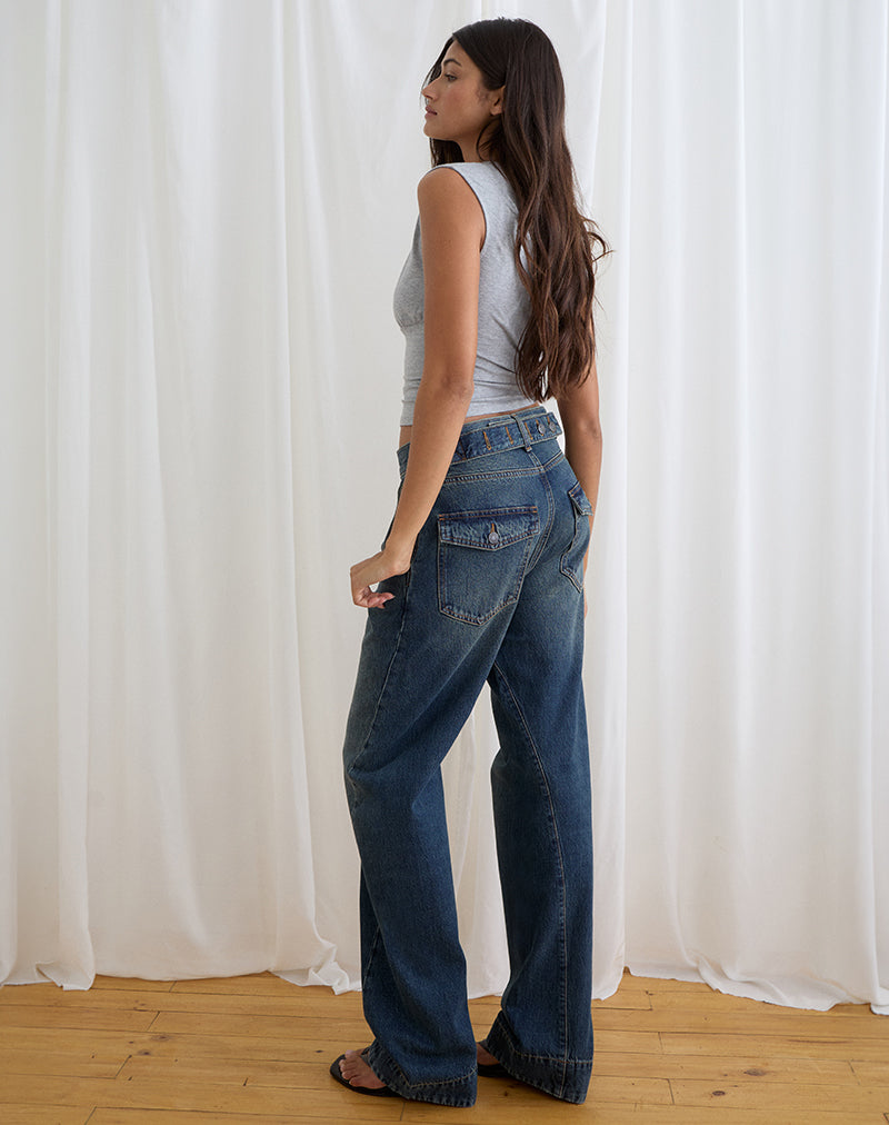 Image of Low Rise Cinch Twisted Seam Jean in Dirty Green