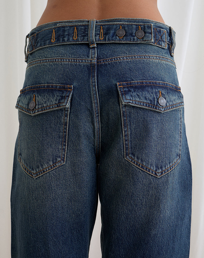 Low Rise Cinch Twisted Seam Jean in Dirty Green