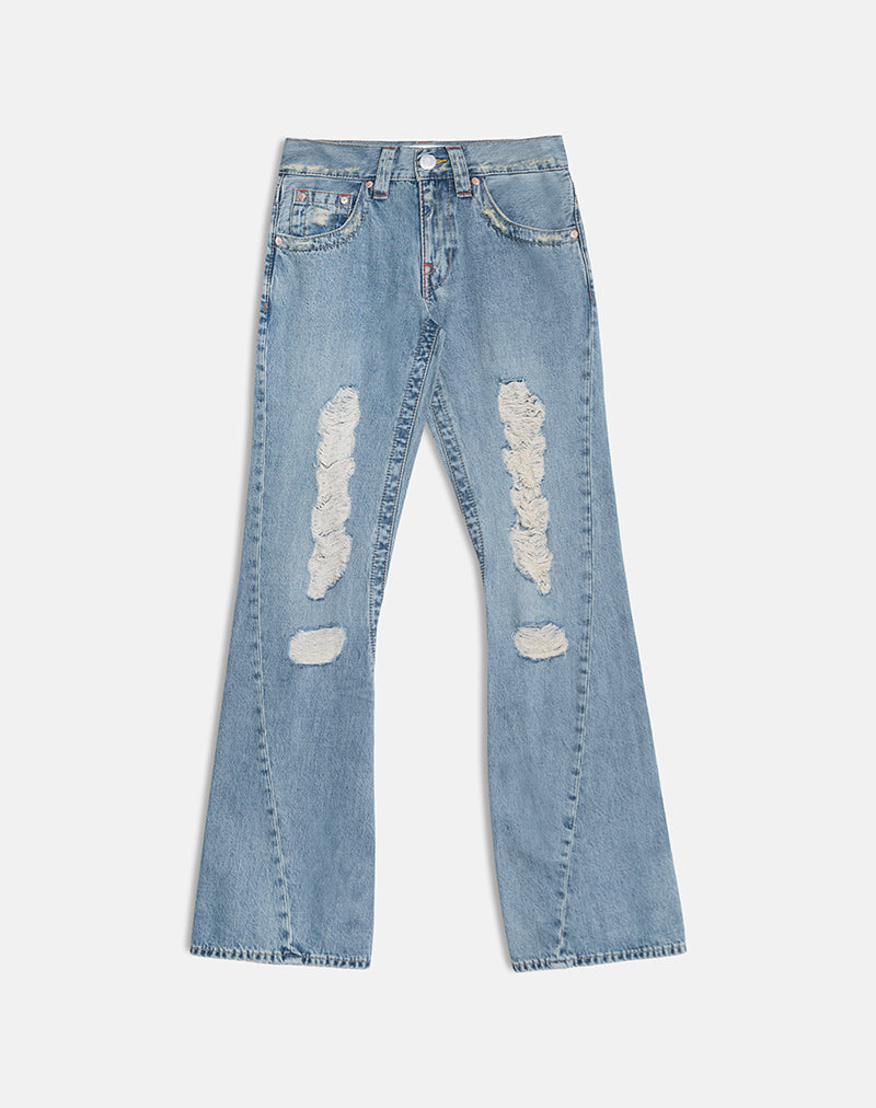 Image of Low Rise Twisted Seam Ripped Jean in True Blue