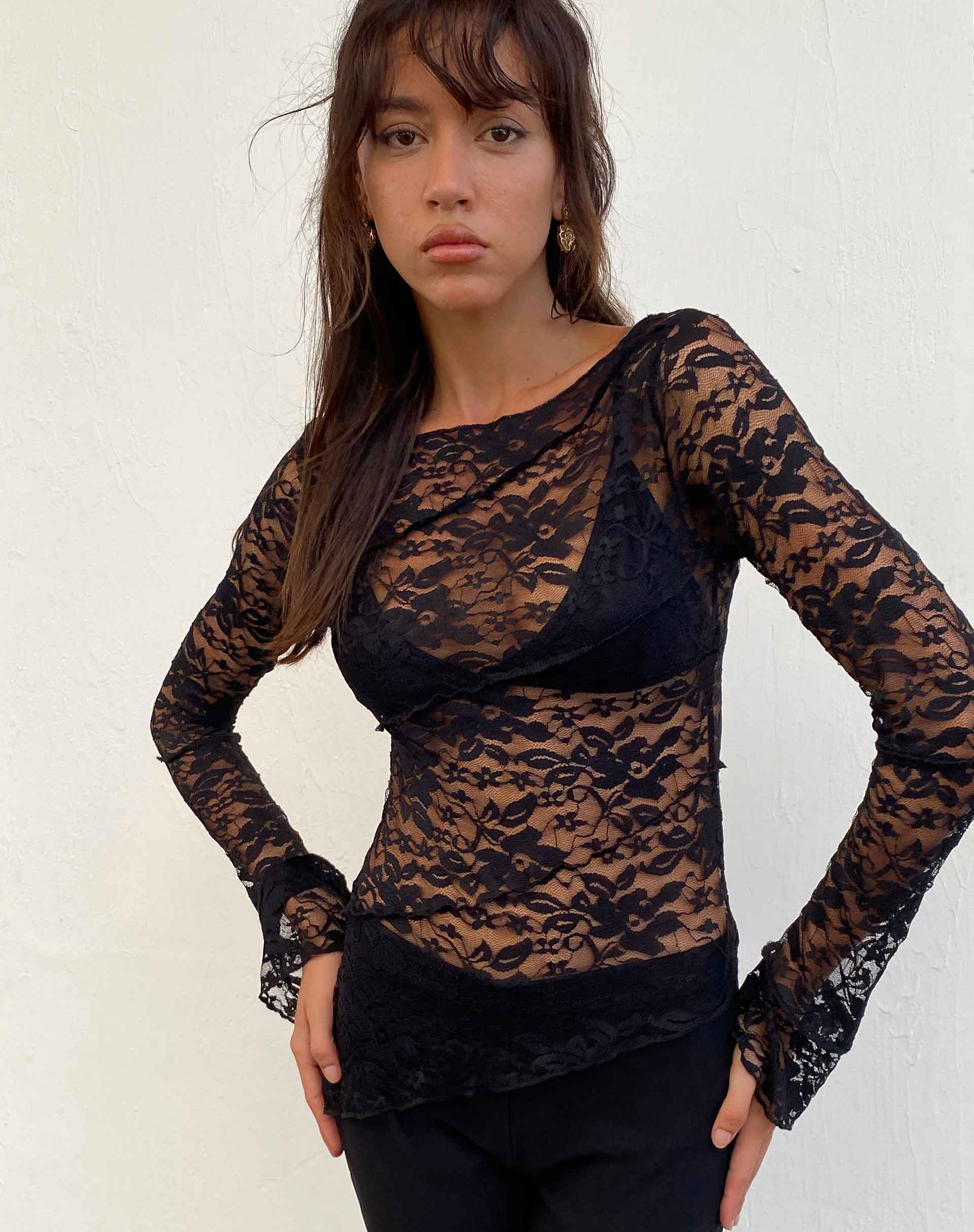 Black long sleeve 2025 lace up top